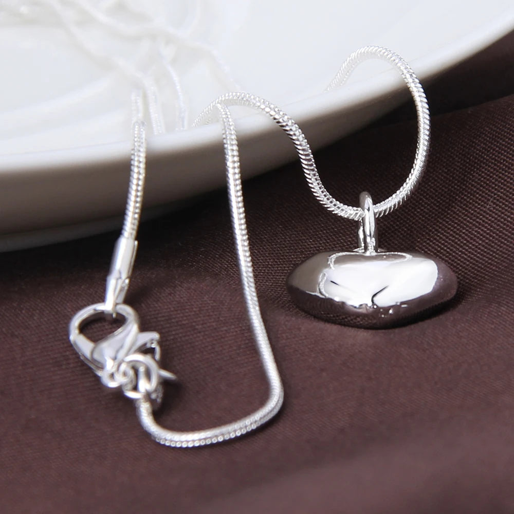 DOTEFFIL 925 Sterling Silver Solid Small Heart Pendant Necklace 16-30 Inch Snake Chain Wedding Charm Fashion Jewelry