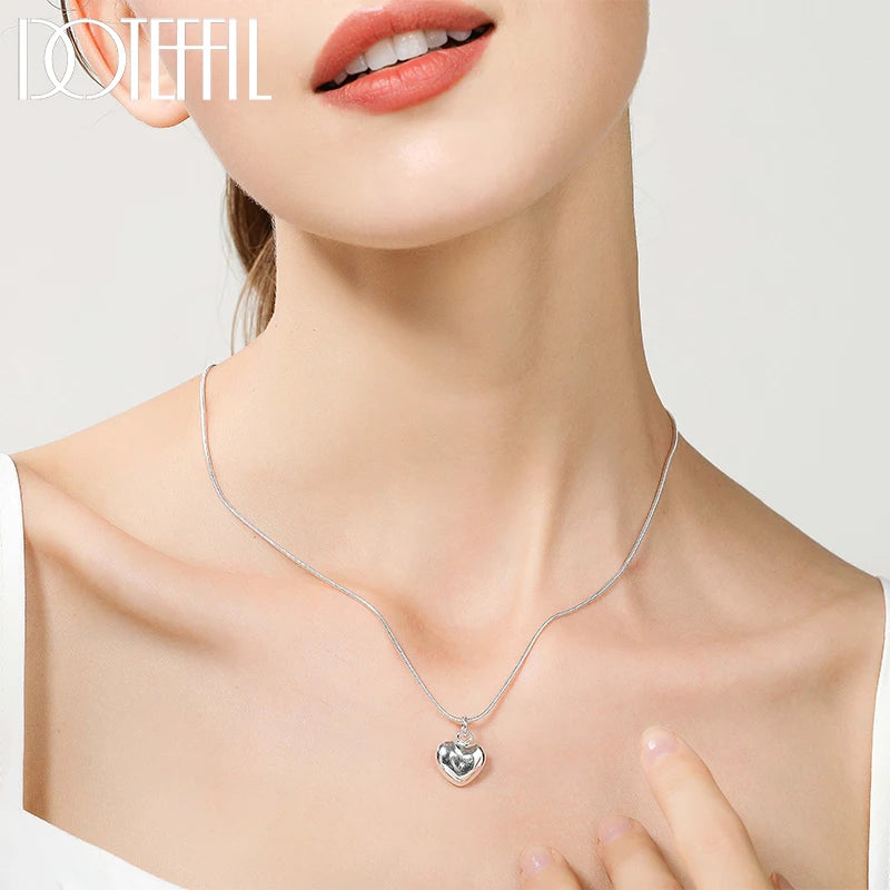 DOTEFFIL 925 Sterling Silver Solid Small Heart Pendant Necklace 16-30 Inch Snake Chain Wedding Charm Fashion Jewelry