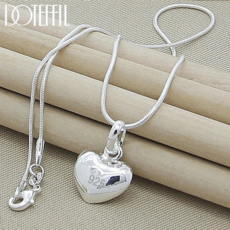 DOTEFFIL 925 Sterling Silver Solid Small Heart Pendant Necklace 16-30 Inch Snake Chain Wedding Charm Fashion Jewelry