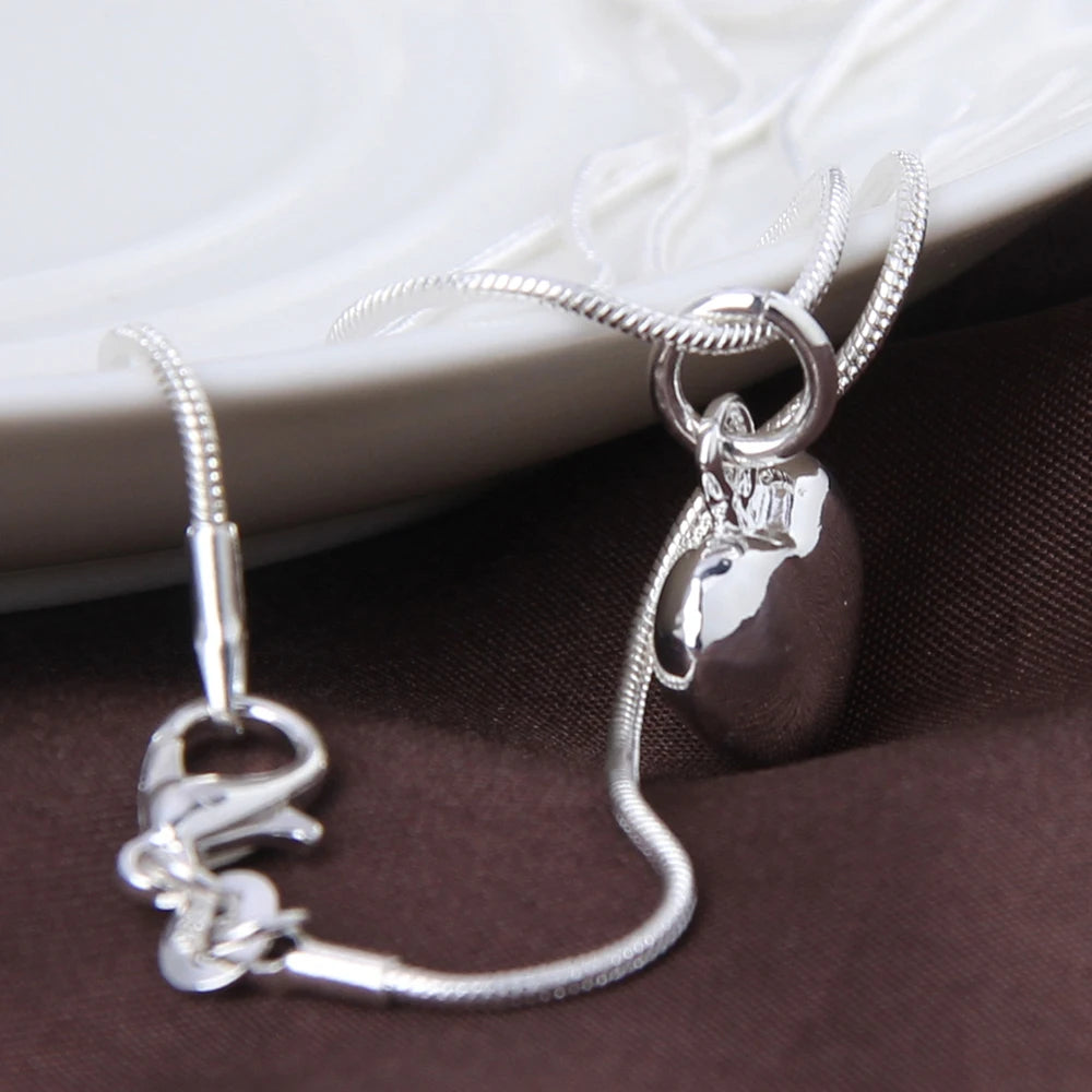 DOTEFFIL 925 Sterling Silver Solid Small Heart Pendant Necklace 16-30 Inch Snake Chain Wedding Charm Fashion Jewelry