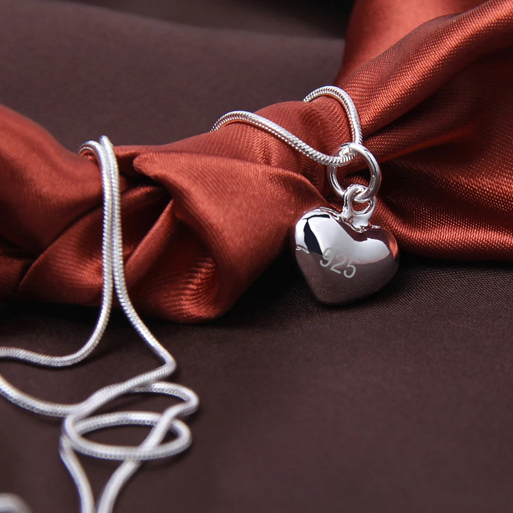 DOTEFFIL 925 Sterling Silver Solid Small Heart Pendant Necklace 16-30 Inch Snake Chain Wedding Charm Fashion Jewelry