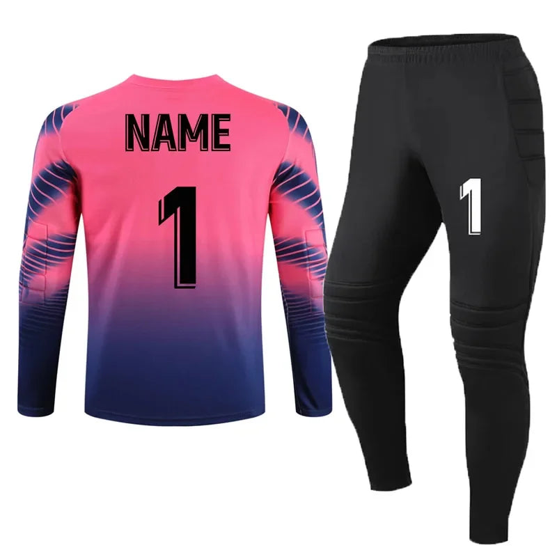 Custom Men Football Goalkeeper Uniforms Suit Adult Kids Jerseys Sets Long Sleeve Protective Sponge Soccer Shirt Pants Sports
