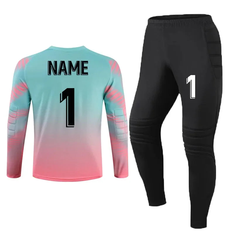 Custom Men Football Goalkeeper Uniforms Suit Adult Kids Jerseys Sets Long Sleeve Protective Sponge Soccer Shirt Pants Sports