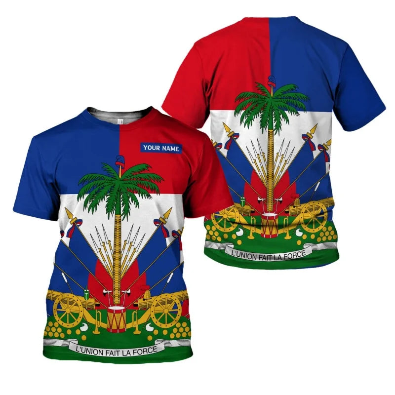 Haitian Flag Pattern T-Shirt For Men Haiti National Emblem 3D Printed Tees Summer Casual Loose T Shirts O-Neck Top Short Sleeves
