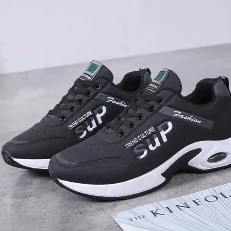 Indoor Height Increase Trendy Men's Anti Slip and Anti Odor Running Shoes with Leather Surface and Waterproof Men's Shoes Hombre