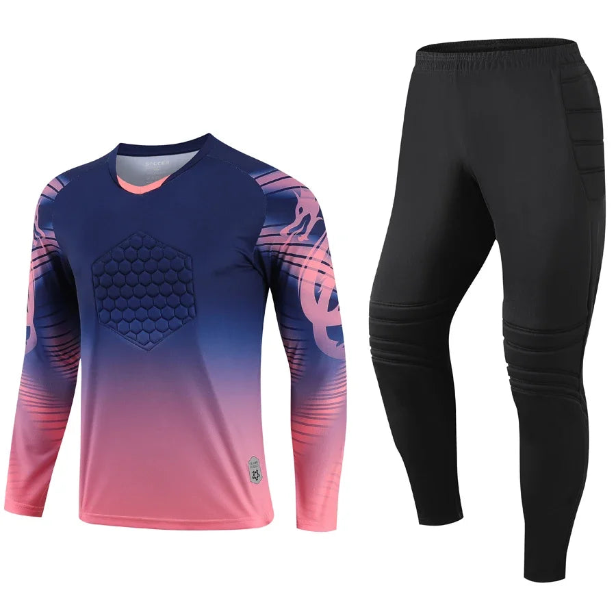 Custom Men Football Goalkeeper Uniforms Suit Adult Kids Jerseys Sets Long Sleeve Protective Sponge Soccer Shirt Pants Sports