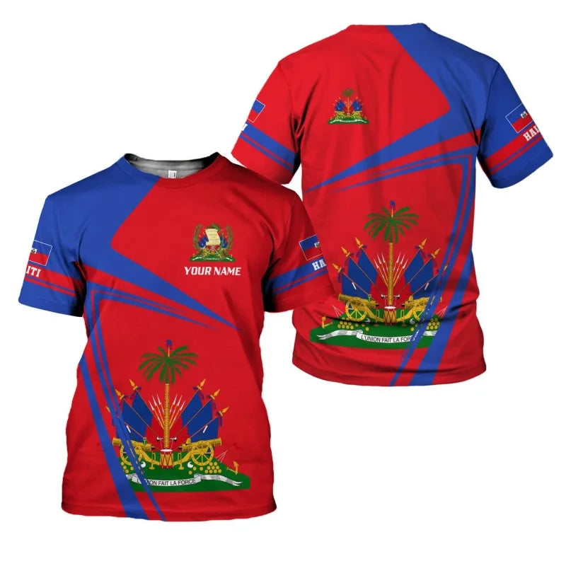 Haitian Flag Pattern T-Shirt For Men Haiti National Emblem 3D Printed Tees Summer Casual Loose T Shirts O-Neck Top Short Sleeves