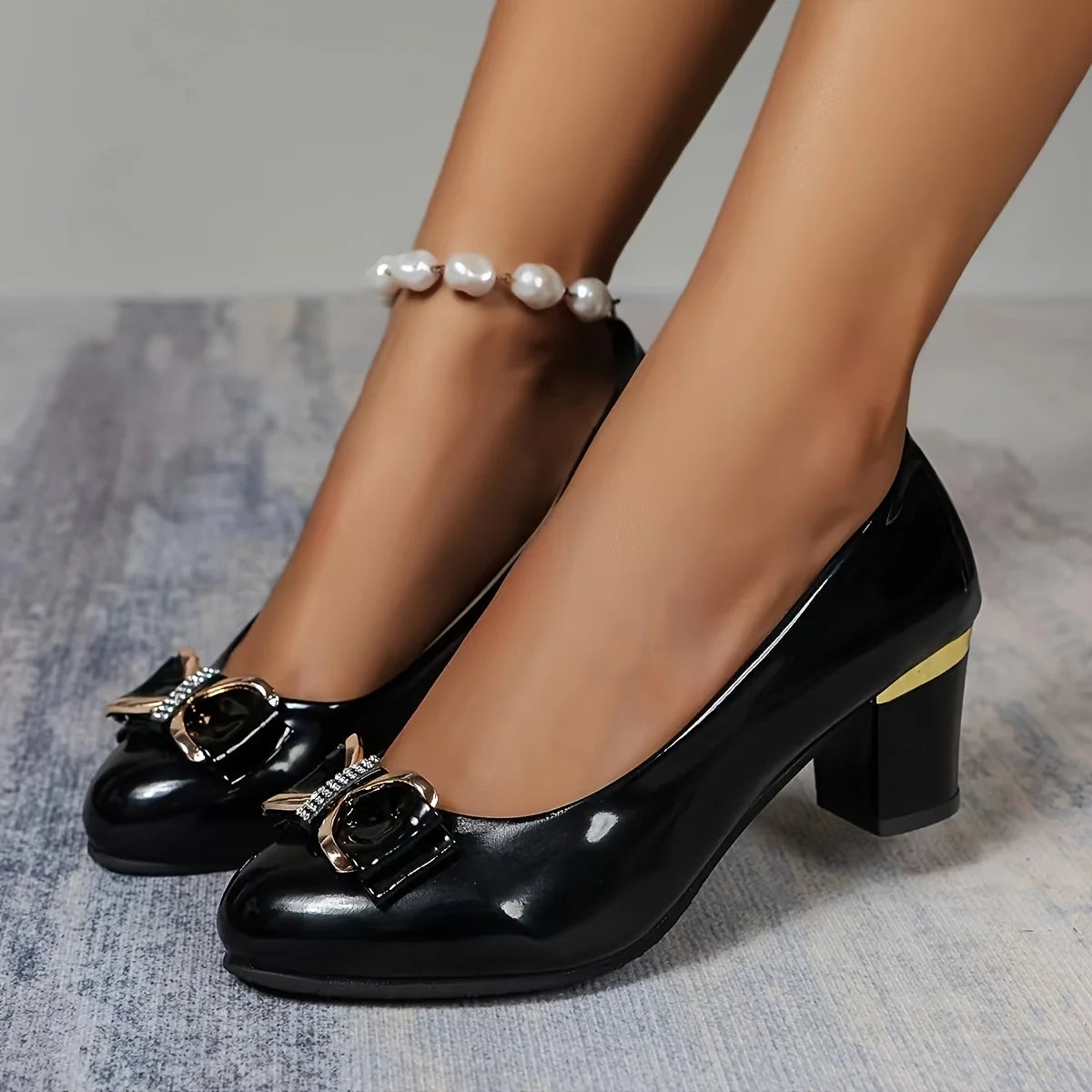 Zapatos De Mujer Fashion Sweet White Patent Leather Office Career Square Heel Shoes for Women Lady Casual Shoes