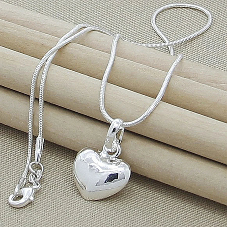 DOTEFFIL 925 Sterling Silver Solid Small Heart Pendant Necklace 16-30 Inch Snake Chain Wedding Charm Fashion Jewelry