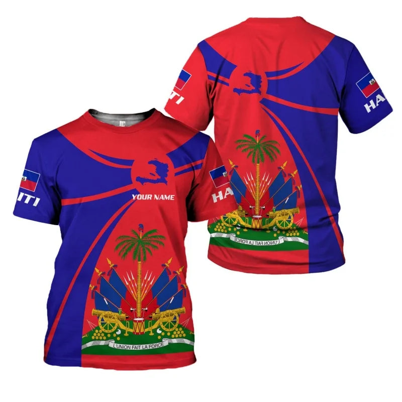 Haitian Flag Pattern T-Shirt For Men Haiti National Emblem 3D Printed Tees Summer Casual Loose T Shirts O-Neck Top Short Sleeves