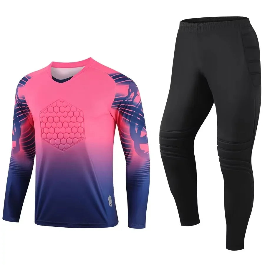 Custom Men Football Goalkeeper Uniforms Suit Adult Kids Jerseys Sets Long Sleeve Protective Sponge Soccer Shirt Pants Sports
