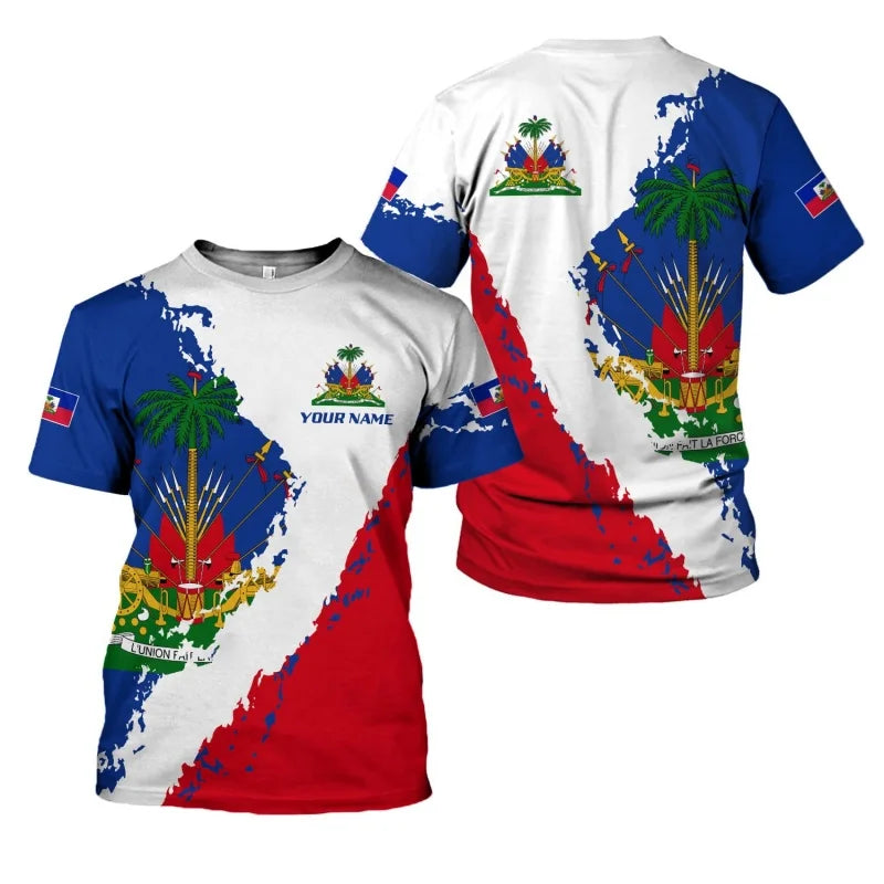Haitian Flag Pattern T-Shirt For Men Haiti National Emblem 3D Printed Tees Summer Casual Loose T Shirts O-Neck Top Short Sleeves