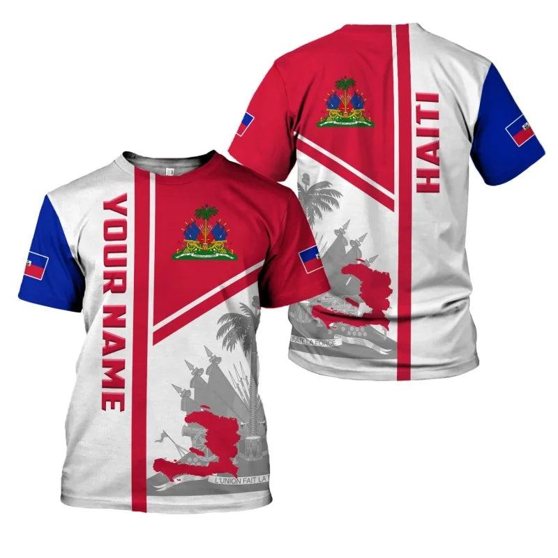 Haitian Flag Pattern T-Shirt For Men Haiti National Emblem 3D Printed Tees Summer Casual Loose T Shirts O-Neck Top Short Sleeves