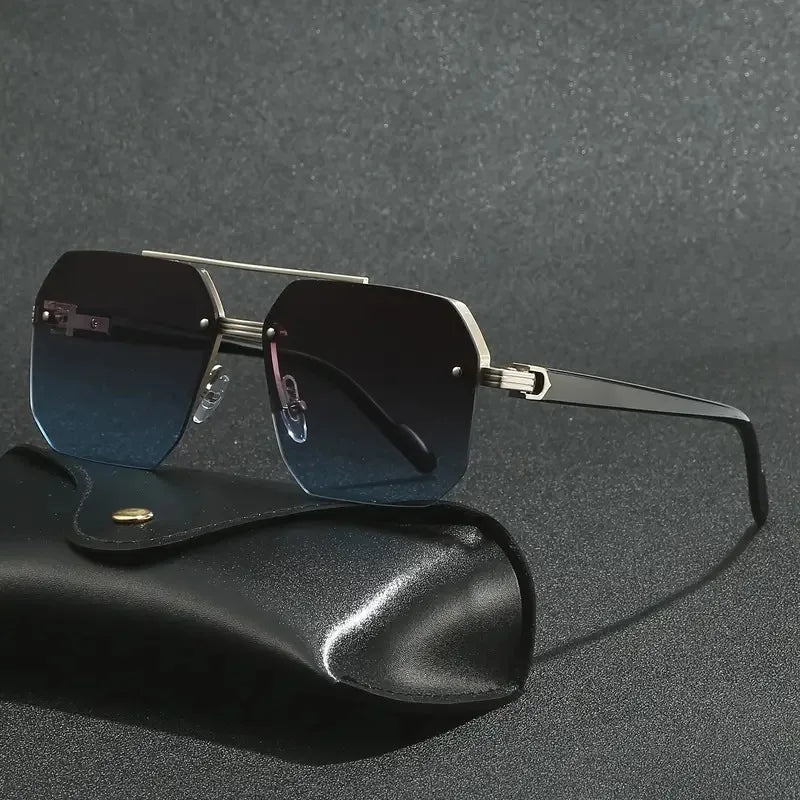 Trendy Aviator Sunglasses for Mens Womens Retro Double Bridge Metal Driving UV400 Outdoor Eyewear Semi-Rimless Lentes De Sol