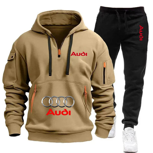 AUDI Conjunto deportivo informal de dos piezas, holgado y cálido, con sudadera con capucha y pantalones deportivos para hombre.