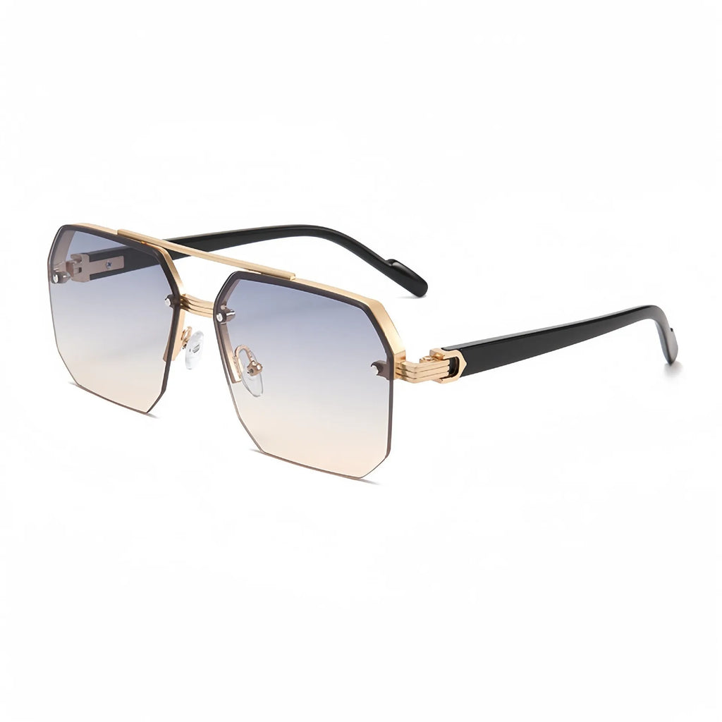 Trendy Aviator Sunglasses for Mens Womens Retro Double Bridge Metal Driving UV400 Outdoor Eyewear Semi-Rimless Lentes De Sol