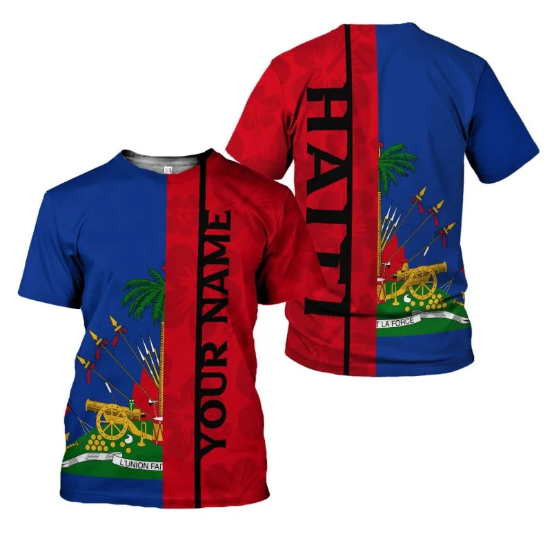 Haitian Flag Pattern T-Shirt For Men Haiti National Emblem 3D Printed Tees Summer Casual Loose T Shirts O-Neck Top Short Sleeves