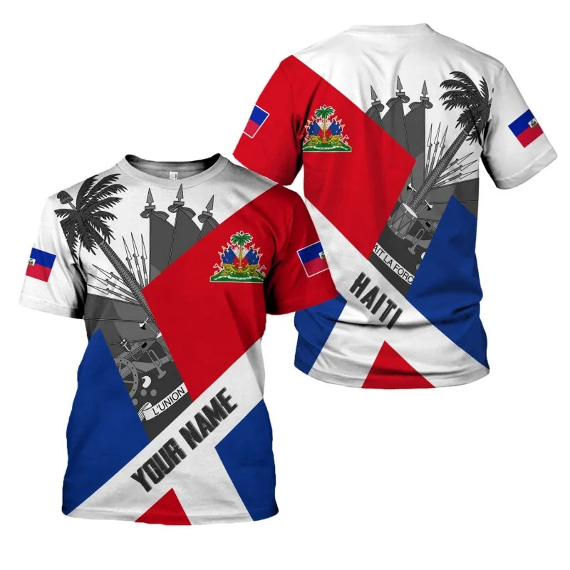 Haitian Flag Pattern T-Shirt For Men Haiti National Emblem 3D Printed Tees Summer Casual Loose T Shirts O-Neck Top Short Sleeves
