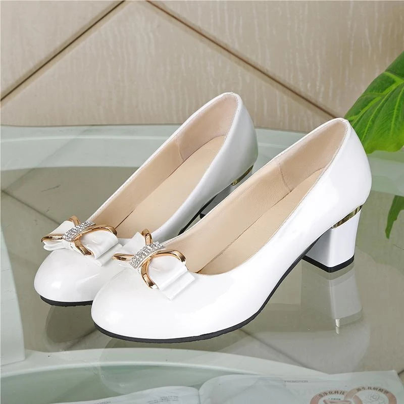 Zapatos De Mujer Fashion Sweet White Patent Leather Office Career Square Heel Shoes for Women Lady Casual Shoes