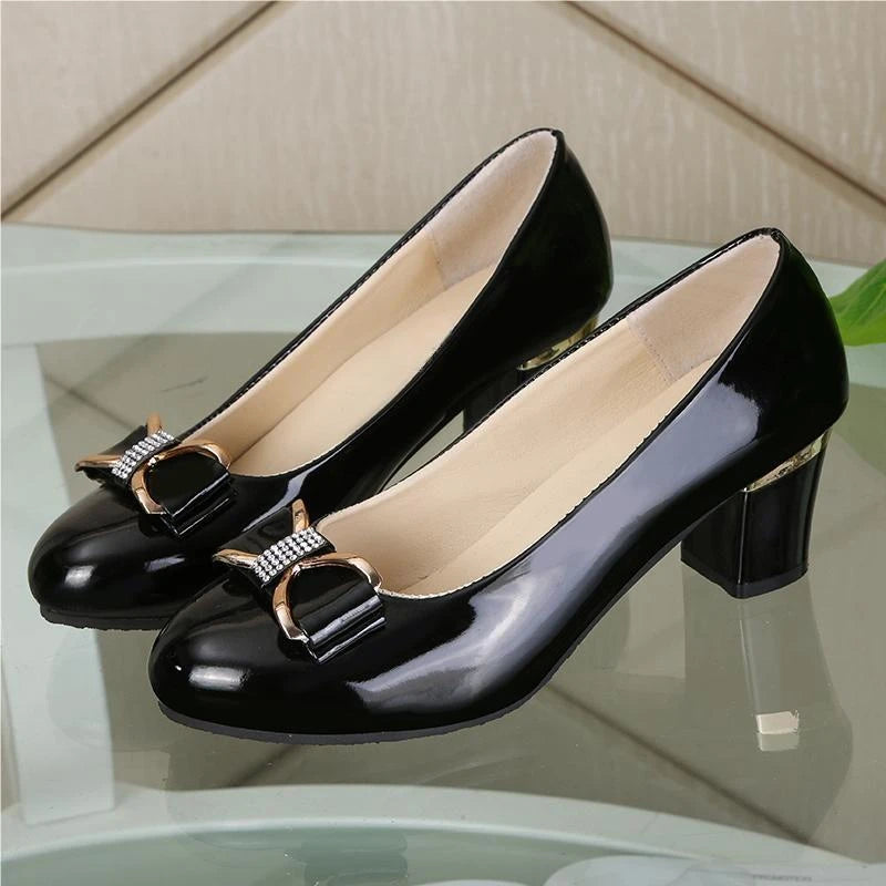 Zapatos De Mujer Fashion Sweet White Patent Leather Office Career Square Heel Shoes for Women Lady Casual Shoes