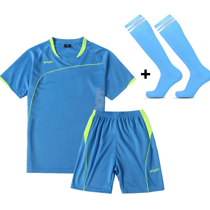 Adult Children Football Jerseys Men Boys Girls Student Soccer Sets Short Sports Kid Uniforms Fitness Socks Tracksuit Suits 02