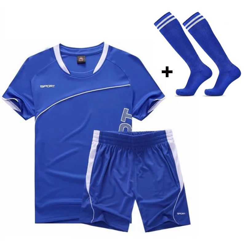 Adult Children Football Jerseys Men Boys Girls Student Soccer Sets Short Sports Kid Uniforms Fitness Socks Tracksuit Suits 02