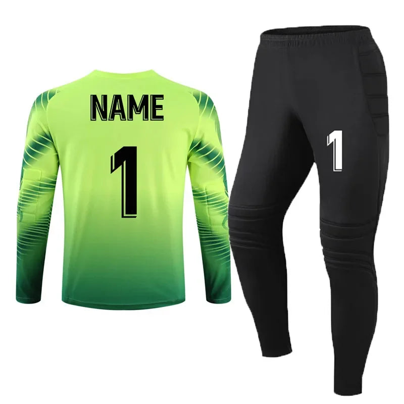 Custom Men Football Goalkeeper Uniforms Suit Adult Kids Jerseys Sets Long Sleeve Protective Sponge Soccer Shirt Pants Sports