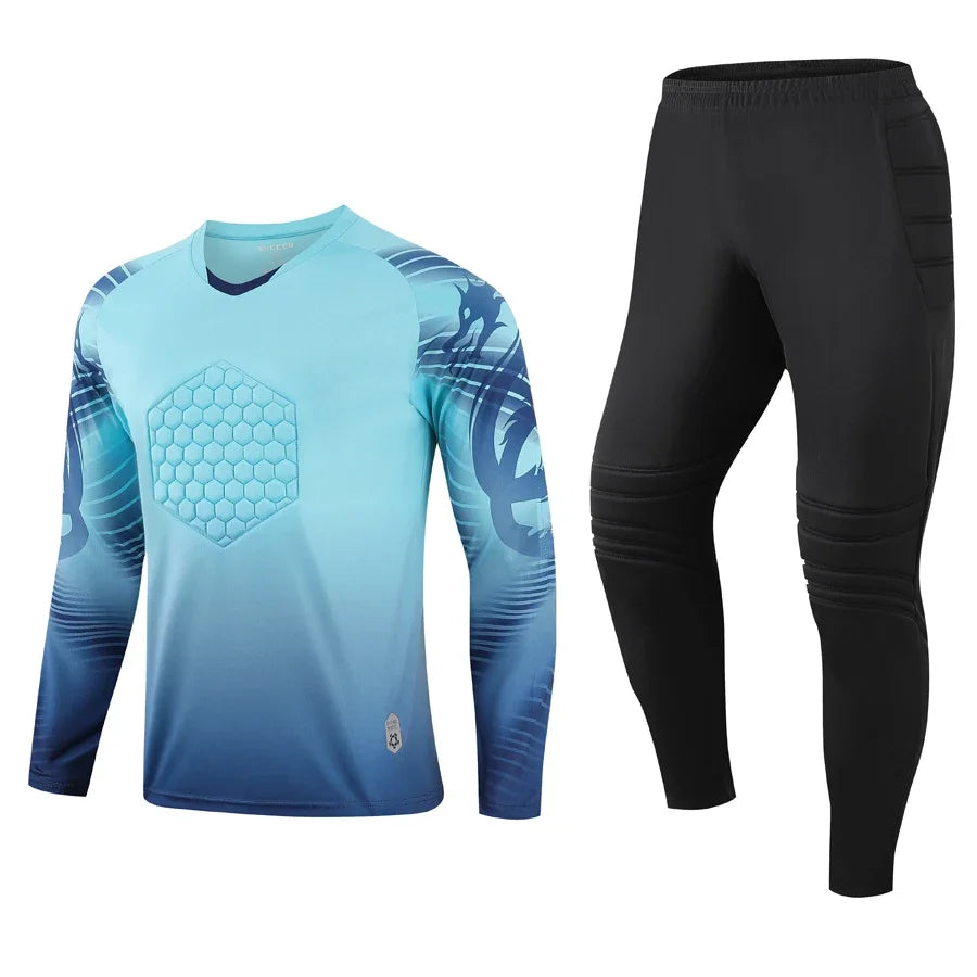 Custom Men Football Goalkeeper Uniforms Suit Adult Kids Jerseys Sets Long Sleeve Protective Sponge Soccer Shirt Pants Sports