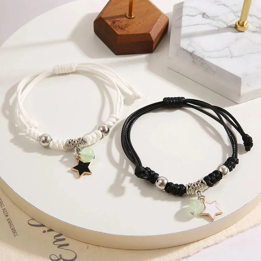 2PC Fashion Luminous Beads Star Couple Bracelet for Women Men Charm Cat Flower Heart Moon Love Matching Friend Bracelet Jewelry