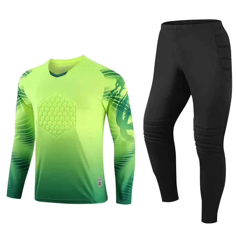 Custom Men Football Goalkeeper Uniforms Suit Adult Kids Jerseys Sets Long Sleeve Protective Sponge Soccer Shirt Pants Sports