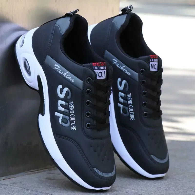 Indoor Height Increase Trendy Men's Anti Slip and Anti Odor Running Shoes with Leather Surface and Waterproof Men's Shoes Hombre
