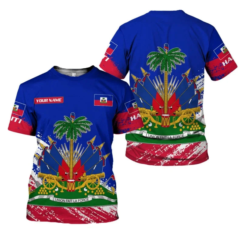 Haitian Flag Pattern T-Shirt For Men Haiti National Emblem 3D Printed Tees Summer Casual Loose T Shirts O-Neck Top Short Sleeves